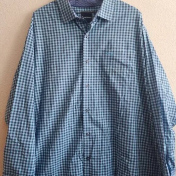 Tommy Bahama Shirt Mens 2XL Blue Check Button Up Long Sleeve Pima Cotton Casual - Picture 1 of 10